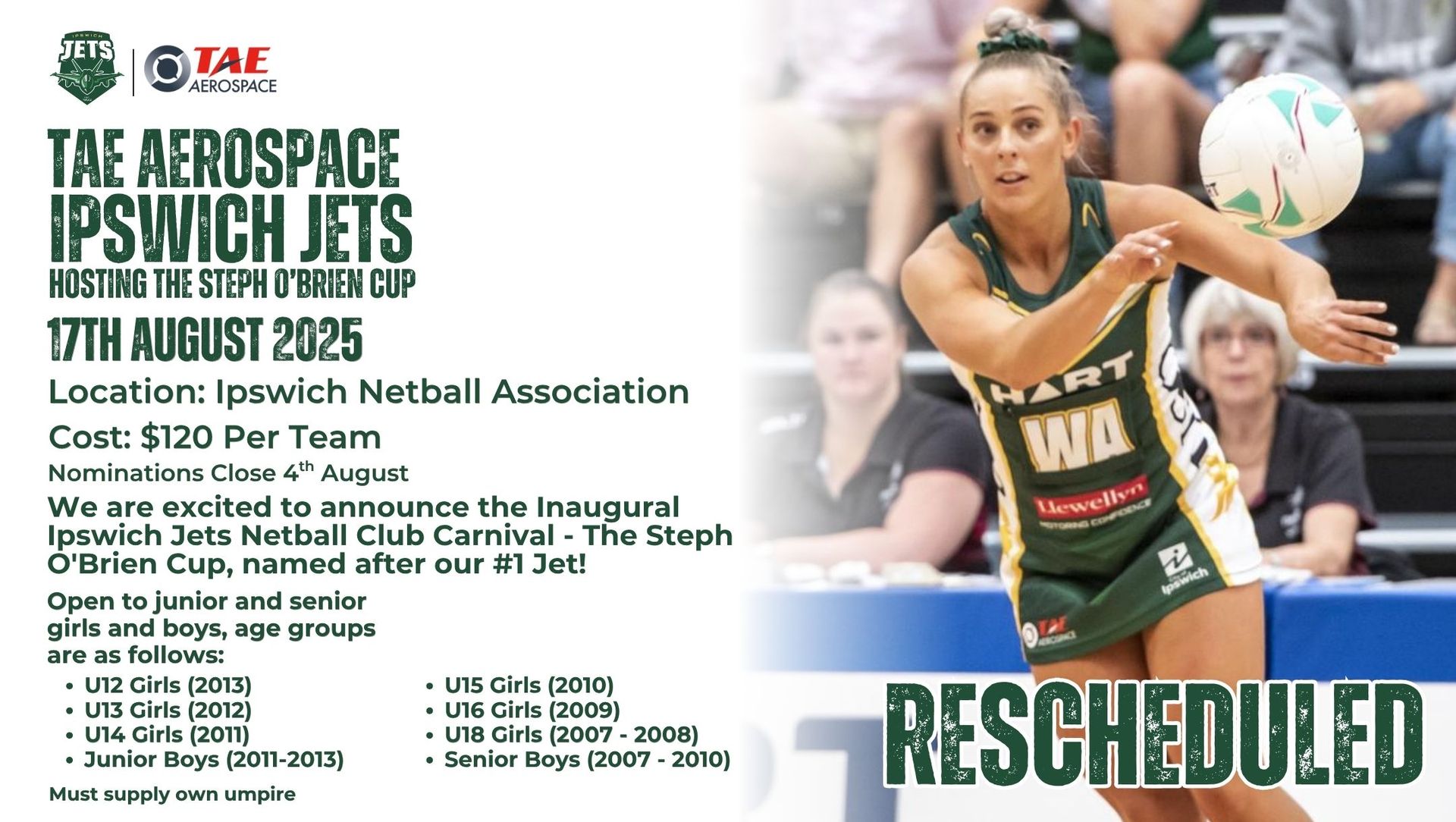 TAE Ipswich Jets Netball Club Carnival - The Steph O'Brien Cup, named after our #1 Jet